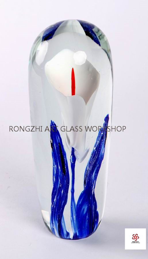 White Flower Glass Paperweight