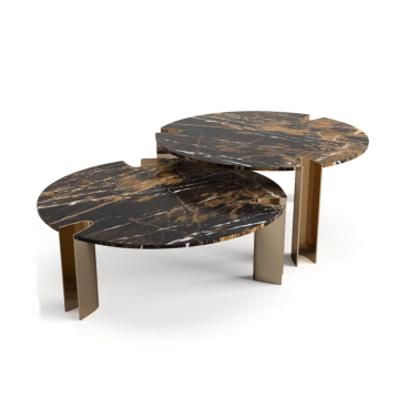 Modern Luxury Round Gold Marble Coffee Tables with Stainless Steel Base - Customizable Sizes