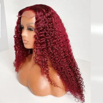 brazilian burgundy 99j red curly colored human hair lace front wig yexin,1b burgundy 99j red color curly lace closure wig