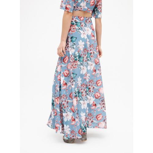 Blue printed boho casual skirt suit