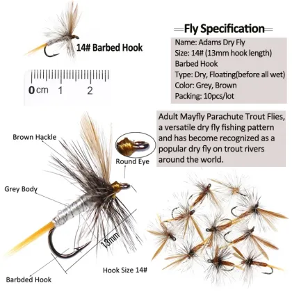 Adams Fly #14 Parachute Dry Fly - Wholesale Trout Fishing Lure