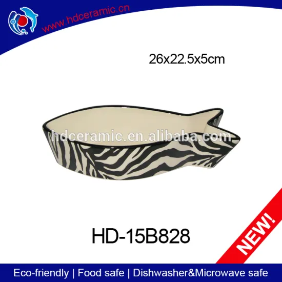 Cearmic fish shape cat bowl,zebra on surface dog feeds trough