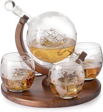 Antique Ship Whiskey Gift Set: Decanter, Stones, and Glass Cups