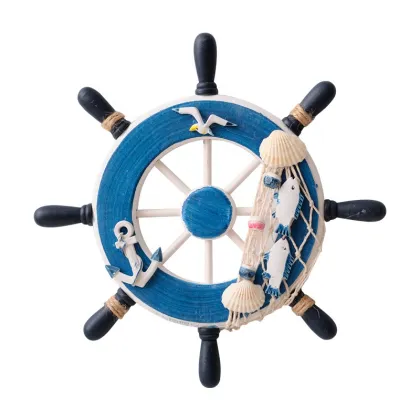 Mediterranean Style Wall Hanging - Helmsman & Boat Rudder Wooden Craft