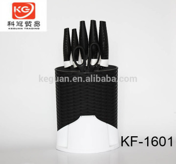 KF-1601 10 pcs Non-stick Stainless steel colorful kitchen knife set chef knife Santoku knife with pp block