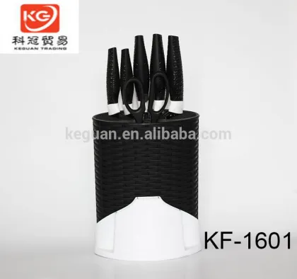 KF-1601 10 pcs Non-stick Stainless steel colorful kitchen knife set chef knife Santoku knife with pp block