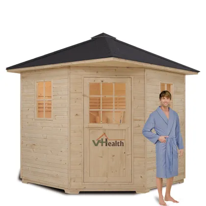 V Health Indoor Outdoor Wooden Steam Sauna with Hawiya Sauna Stove