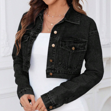Women's Fashion Denim Jacket: Solid Color, Button Decorated, Washed Finish - Perfect for Casual Autumn Wear