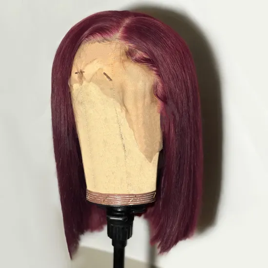 Dropshipping 99J Short BOB Wine Red Burgundy Color Human Hair Wigs for Black Women 13*4 Brazilian Remy Hair Lace Front wig