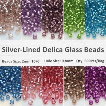 600Pcs High Quality 2mm Delica Silver Lined Glass Seed Beads 10/0 Uniform Round Spacer Glass Bead for DIY Bracelet Necklace Make