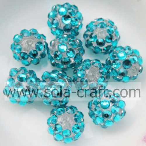 10 * 12MM Turquoise résine strass acrylique brillant perles de bijoux rondes en vrac