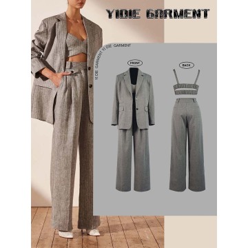 Doubel Breasted Long Sleeve Oversized Linen Suit Blazer