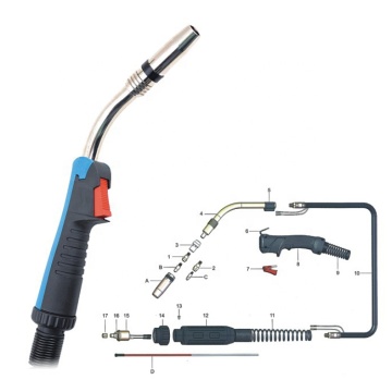 Binzel Style 24KD 250AMP MIG Torch Gun for CO2 Welding with Euro Fitting
