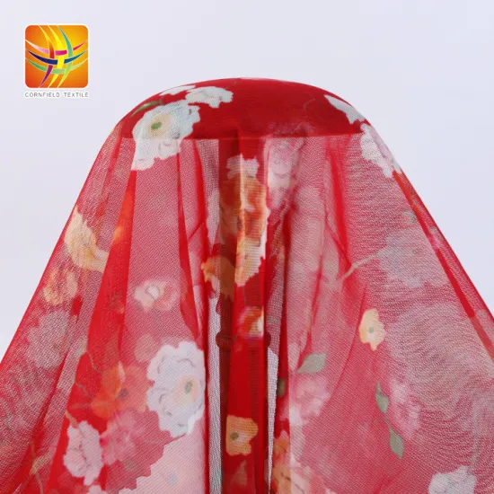 100%Polyester red beautiful tulle mesh fabric