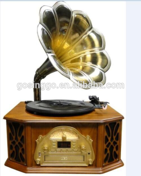 hot sales Nostalgic Classic 4-In-1 Retro Wooden Music Center turntable player with AM/FM radio