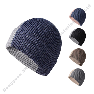 Custom Logo Acrylic Skull Caps - Warm Soft Two Tone Knit Beanies for Men