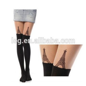 Eiffel Tower Printing Trendy Sexy Tattoo Pattern Temptation Sheer Pantyhose Tights