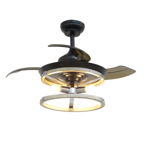 Black Classic Retractable Fan Lamp with Bulbs