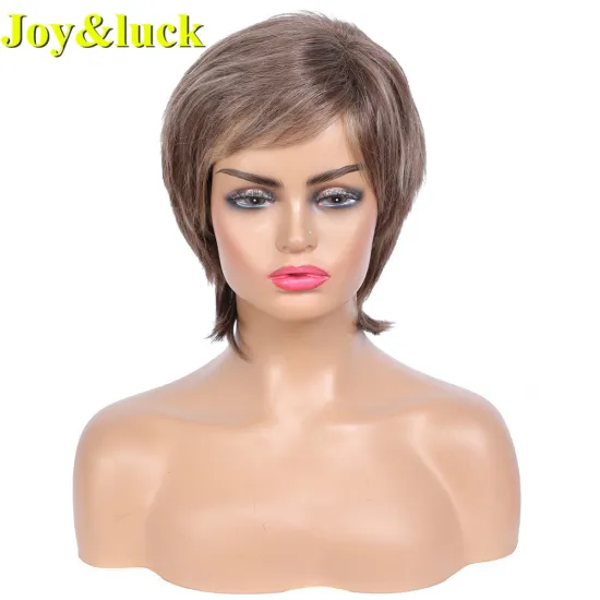 Blond Wig for Women wholesale Wigs With Bangs Ladies Hair Party Brown Ombre Blonde Natural Straight Short Synthetic Hair Wigs