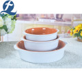 Dishes Ceramic Round Deep Baking Plate With Handles