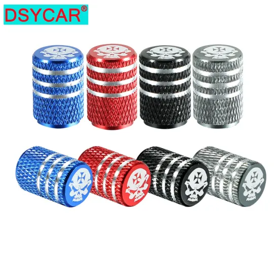 DSYCAR 4Pcs/Set Car Truck Motorcycle Bike Tyre Air Valve Caps Aluminum Skull Tire Valve Cap Car Knurling Style Airtight 4 Colors