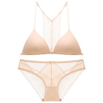 Bralette modal sem fio frontal aberto em estoque e cuecas de renda