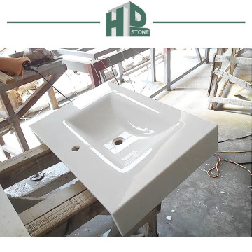 Modern White Faux Marble Bathroom Vanities with Wood and Glass