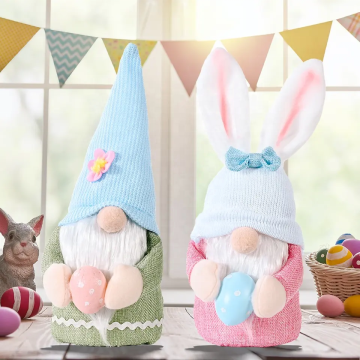 Creative Pink Rabbit Ears Gnome Ornaments with Holding Egg, Easter Decoration & Gift