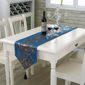 Velvet Macrame Table Runner with Gold Stamping for Wedding Decorations