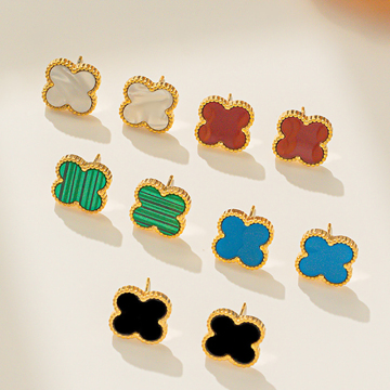 2024 Summer Stainless Steel Simple Lucky Four-leaf Clover Earrings for Women - Wholesale Jewelry Design