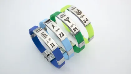 European and American Football Star Signature Engraved Stainless Steel Silicone Bracelet