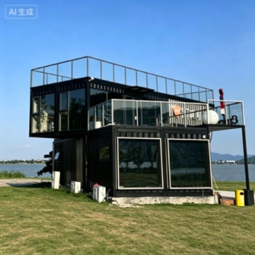 Lakeside Glamping Container Cafe House Prefab Modular Container Coffee Shop with Rooftop Deck