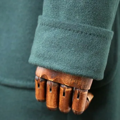 Slim Fit Green Tweed Winter Trench Outerwear Coat