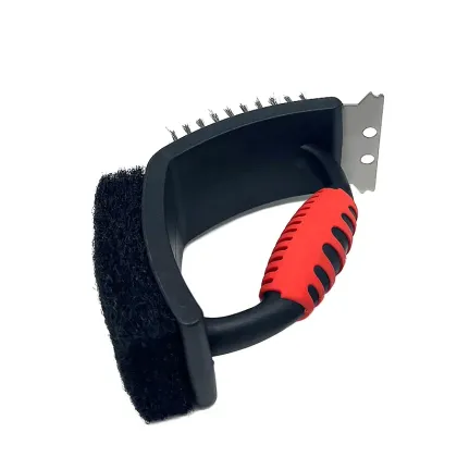 2-in-1 BBQ Grill Brush with Plastic Handle, Black Nylon Bristles and Grill Scraper