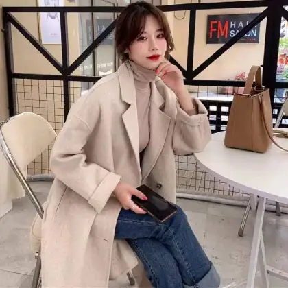 Wholesale Fall Winter Elegant Casual Brown Woolen Coat