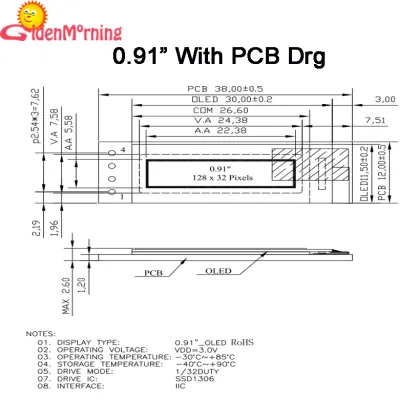 0.91" OLED display, blue color