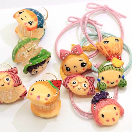 Wholesale Resin Cartoon Baby Girl Head Ponytail Holders Elastic Hair Tie Rope Rings Pigtail Holders Elastic Rubber Band Ring