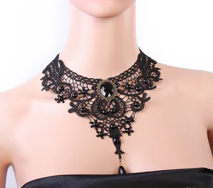 Pearl Black Lace Necklace Gothic Bridal Necklace