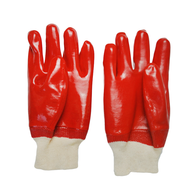 Rote PVC-beschichtete Handschuhe Glattes Finish