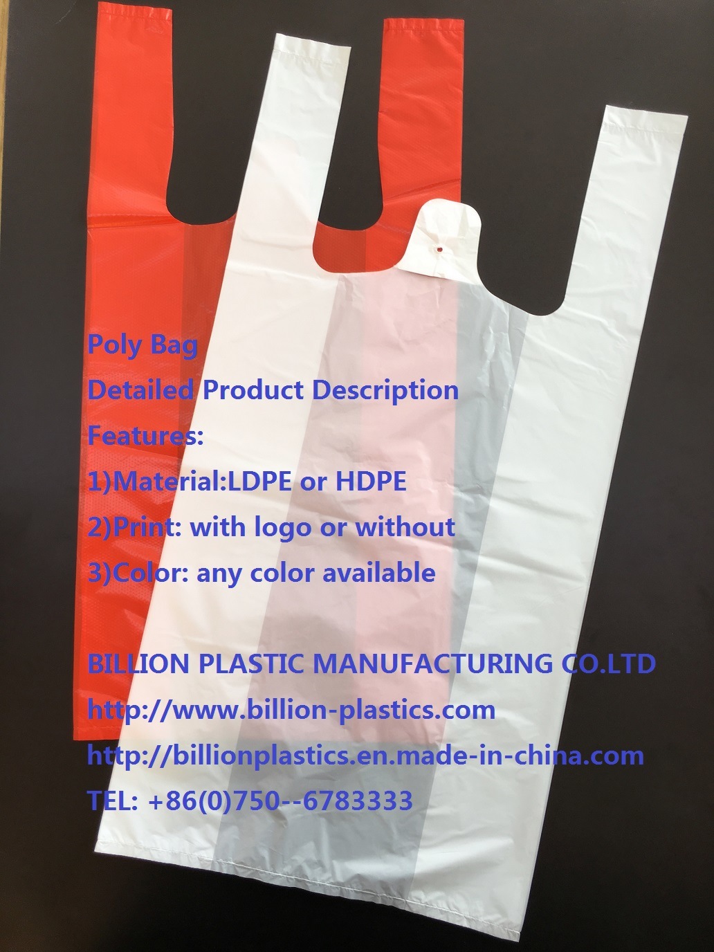 HDPE T-Shirt Vest Compostable Trash Flat Poly Bags on Rolls