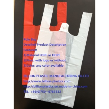 HDPE T-Shirt Vest Compostable Trash Flat Poly Bags on Rolls