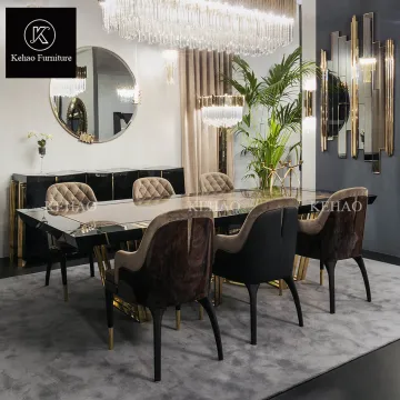 Luxury Modern Italian Rectangular Marble Dining Table Set with 6 Chairs