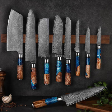 ชุดมีดคลาสสิกของเยอรมนี Damascus ใหม่: สเต็ก, พ่อครัว, ยูทิลิตี้, ซานตูกุ, แกะสลัก, ขนมปัง, การจับ, boning, คนขายเนื้อ, มีดด