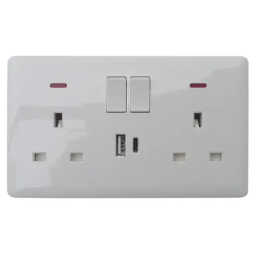 13A 2-местная переключаемая розетка DP с неоновой индикацией