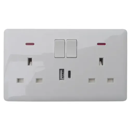 13A 2-местная переключаемая розетка DP с неоновой индикацией