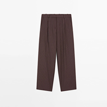 Women's urban minimalist style slim striped pleated trousers casual pants