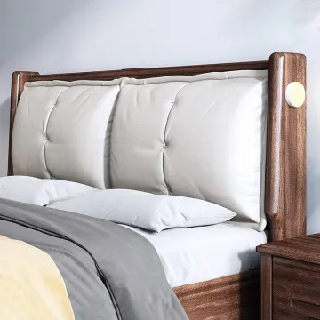 king size solid wood bed Genuine Leather bedroom