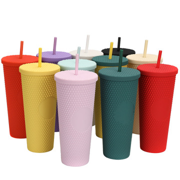 Fashion Large Capacity Studded Water Cup with Straw - Durian Cup with Lid