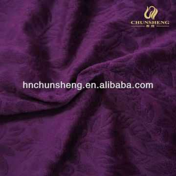 purple color 100% polyester embossed plush short hair velvet fabric with flower pattern design sofa cover upholstery fabric