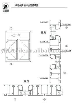 aluminum profile for outside open casement window 250J